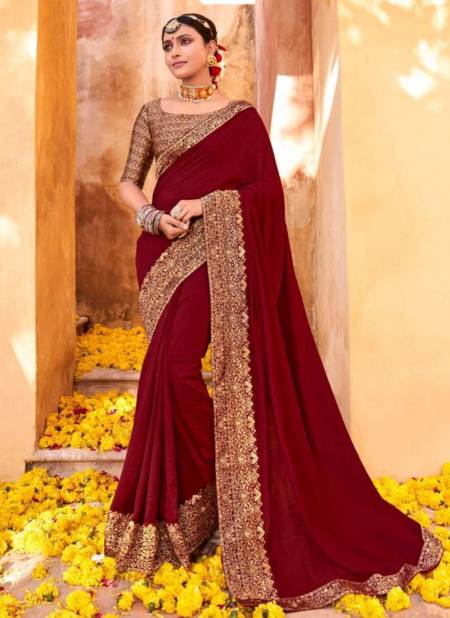 Cherry Red Colour Latest Heavy Wedding Wear Silk Saree Collection 81646